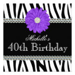 Zebra Purple Daisy Printed Gems 40th Birthday Custom Invites
