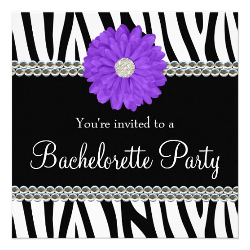 Zebra Purple Daisy Printed Gems Bachelorette Party Invite