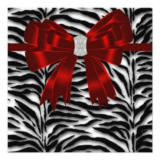Zebra Red Bow Fancy Sweet Sixteen Custom Invites