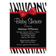 Zebra Red Printed Bow Baby Shower Custom Invite