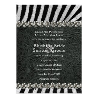 Zebra Rhinestone Black Leather Wedding Invitations