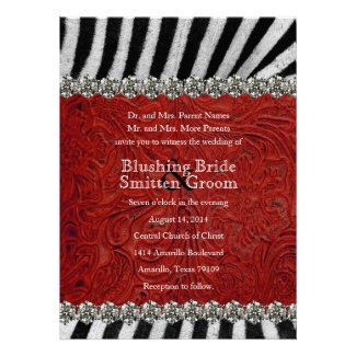 Zebra Rhinestone Red Leather Wedding Invitations