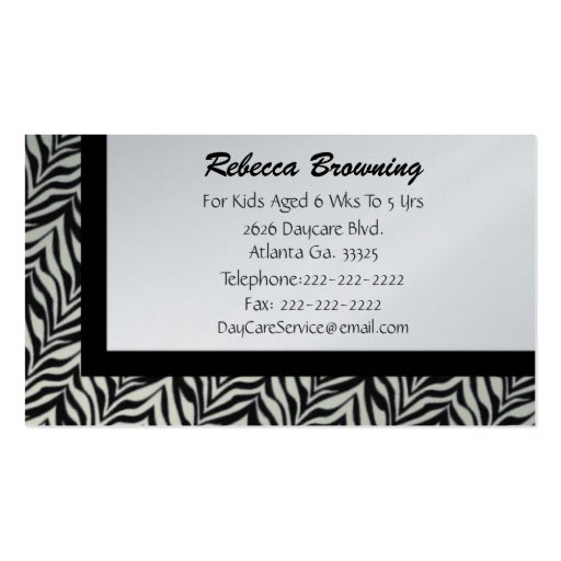 Zebra Rocking Horse Business Cards (back side)