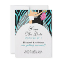 Zebra Save The Date Announcement Turquoise