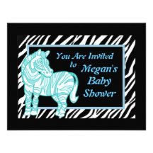 Zebra Stripe Baby Blue Baby Shower Invitation