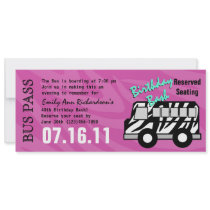 Zebra Stripe Bus Pass Birthday Party Custom Announcements