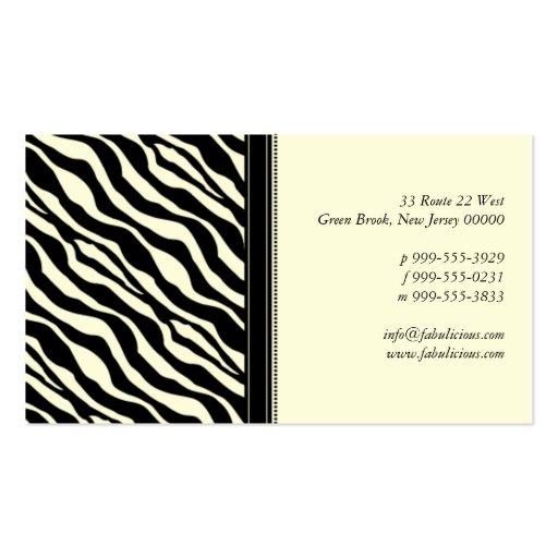 Zebra Stripe Fabulous Business Card (back side)