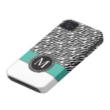 Zebra Stripe Monogram Turquoise iPhone 4 Case