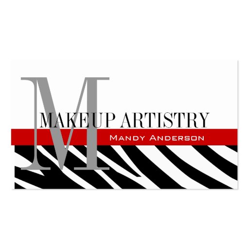 Zebra Stripe Pattern Monogram Make Up Artist Business Card Template