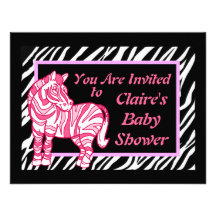 Zebra Stripe Pink Baby Shower Invitation