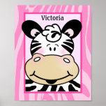 Zebra Stripe Pink Customized Nursery Art Print posters