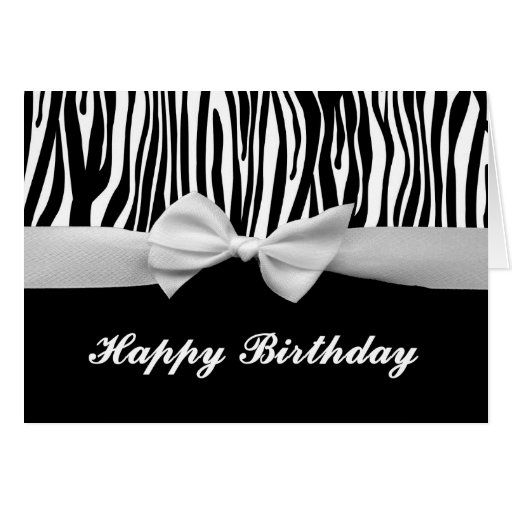 Zebra stripe & white ribbon graphic Happy Birthday Card Zazzle