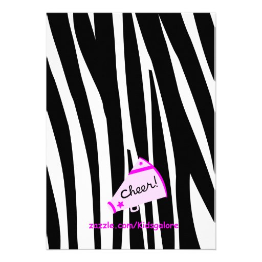 Zebra Striped Hot Pink Cheerleader Birthday Invite