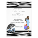 Zebra Stripes And Blue African American Mommy Personalized Invite