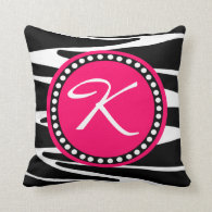 Zebra Stripes and Hot Pink Circle Initial Monogram Throw Pillow