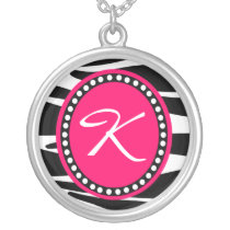 Zebra Stripes and Hot Pink Initial Necklace