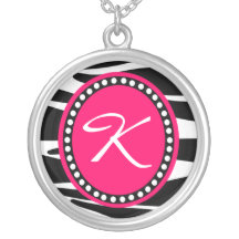 Zebra Stripes and Hot Pink Initial Necklace