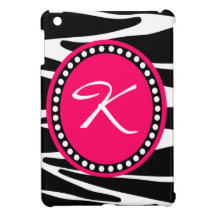 Zebra Stripes and Hot Pink Monogrammed Initial Cover For The iPad Mini