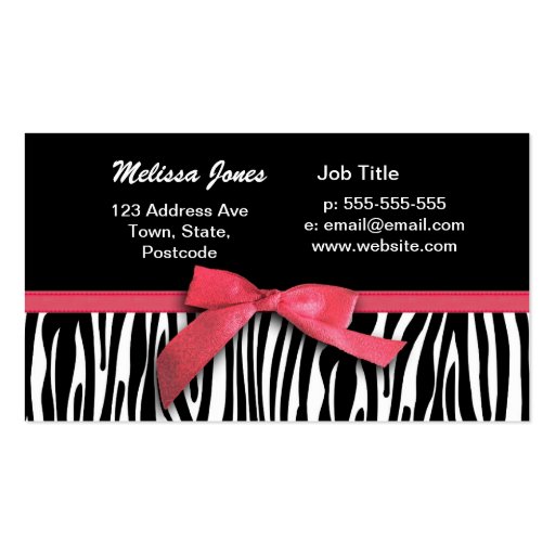 Zebra stripes and red ribbon graphic business card templates (front side)
