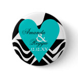 Zebra Stripes and Turquoise Heart Bridal Party Pin buttons