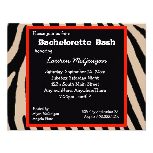 Zebra Stripes Bachelorette Party Invitation