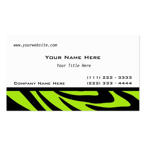 Zebra Stripes Lime Green Business Card Templates