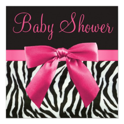 Zebra Stripes & Pink Printed Bow Baby Shower Invitations