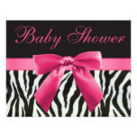 Zebra Stripes & Pink Printed Bow Baby Shower Invites