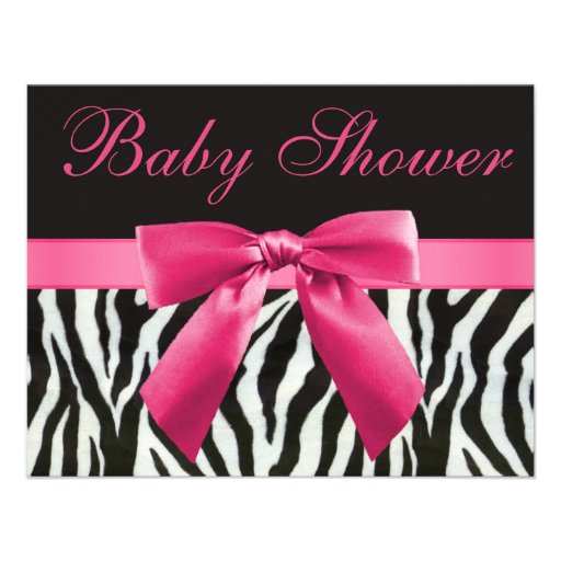 Zebra Stripes & Pink Printed Bow Baby Shower Invites