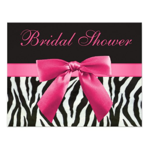 Zebra Stripes & Pink Printed Bow Bridal Shower Custom Invitations