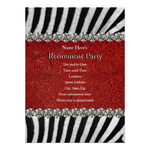 Zebra Stripes Red Leather Rhinestones (faux) Party Announcement
