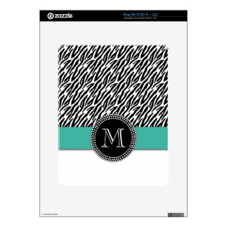 Zebra Stripes Turquoise Monogram iPad 1 Skin musicskins_skin