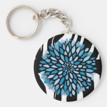 Zebra Stripes with Blue Chrysanthemum Key Chains