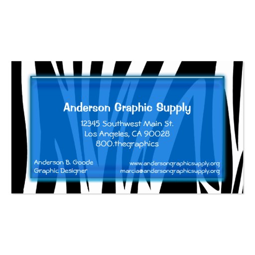 Zebra Stripes With Blue Glass Rectangle Business Card Templates (front side)