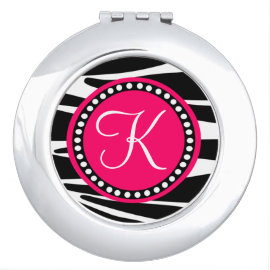 Zebra Stripes With Hot Pink Circle Monogram Area Compact Mirrors
