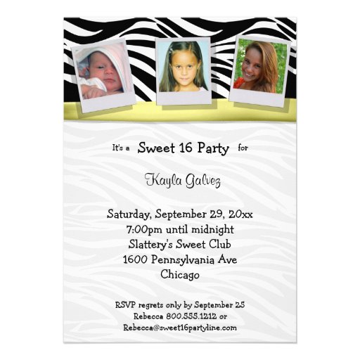 Zebra Stripes Yellow Ribbon Photo Party Invite