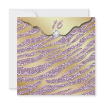 Zebra Sweet 16 Party Invite Pink Gold Jewelry