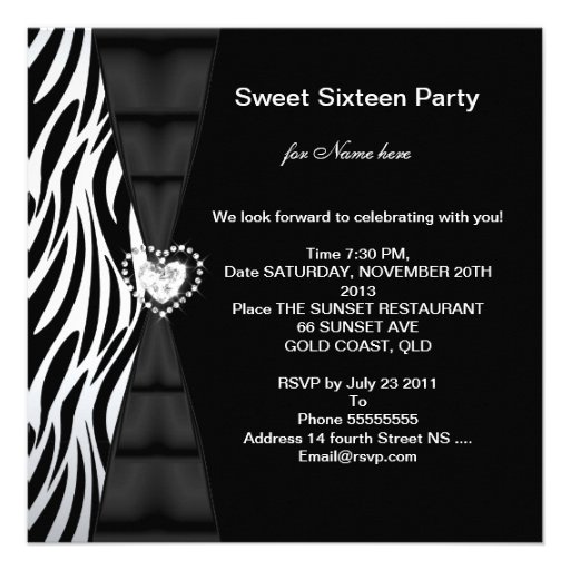 Zebra Sweet 16 Sixteen Birthday Party Photo Custom Invitation