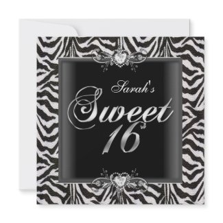 Zebra Sweet Sixteen 16 Birthday Black White