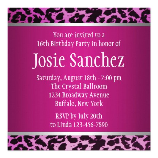 Zebra Sweet Sixteen Invitation