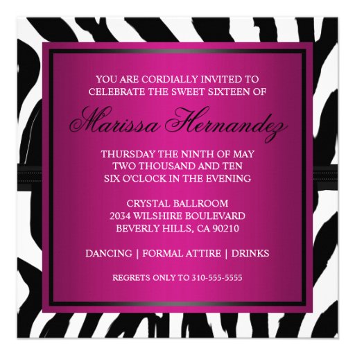 Zebra Sweet Sixteen Monogram Personalized Invites