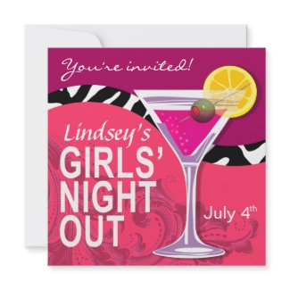 Zebra Swoop Girls' Night Out Cocktail Party invitation