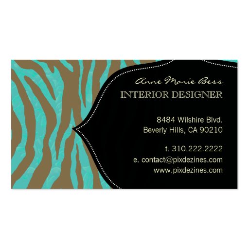 Zebra + turquoise Damask  business cards (back side)