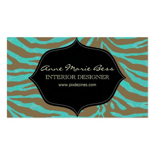 Zebra + turquoise Damask  business cards (front side)