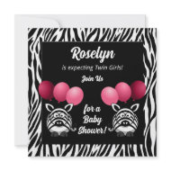 Zebra Twin Girls Baby Shower Invitation Pink invitation