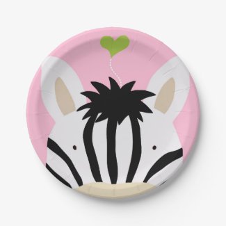 Zebra with Heart 7 Inch Paper Plate