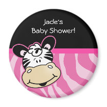 Zebra with Pink Zebra stripes Baby Shower Favor magnets by allpetscherished Zebra with Pink Zebra stripes Baby Shower Favor magnets