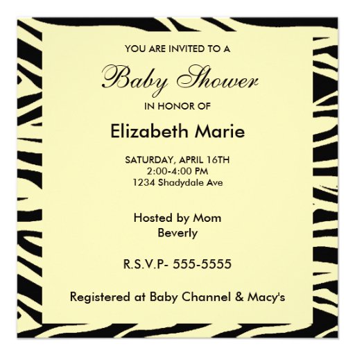 Zebra Yellow-Baby Shower Boy Announcement
