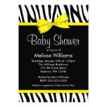 Zebra Yellow Printed Bow Baby Shower Custom Invitations