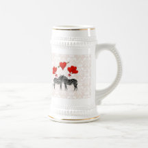 Zebras and hearts on pink damask coffee mugs